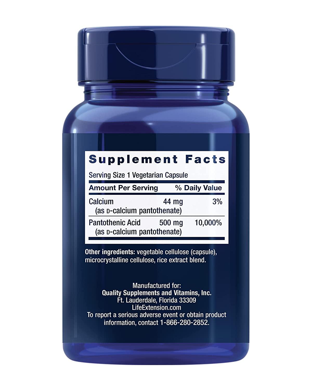Life Extension Pantothenic Acid 500 mg Pantothenic Acid with Calcium