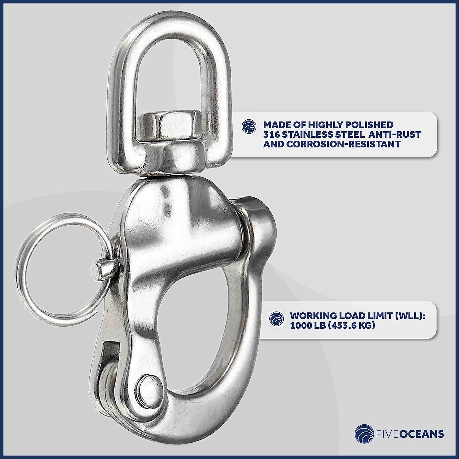 Five Oceans Swivel Eye Snap Shackle Quick Release Bail Rigging for Sailing  Boat, 316 Marine-Grade Stainless Steel Clip Carabiner Hook 2 3/4 - 2-PACK
