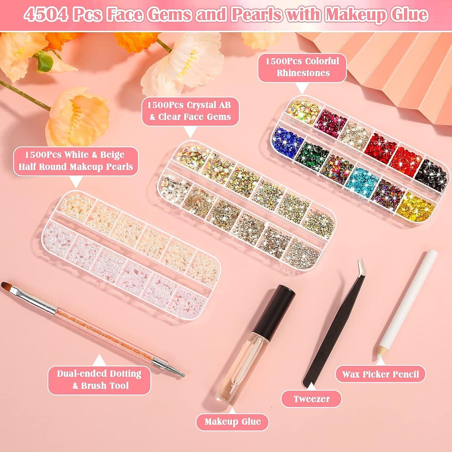 Hair Face Gems Rhinestone Kit with Makeup Glue, Colorful Jewels AB&Clear  Rhinestone Set, Wax Pencil Tweezer and Brush for Face Eye Hair Body Makeup