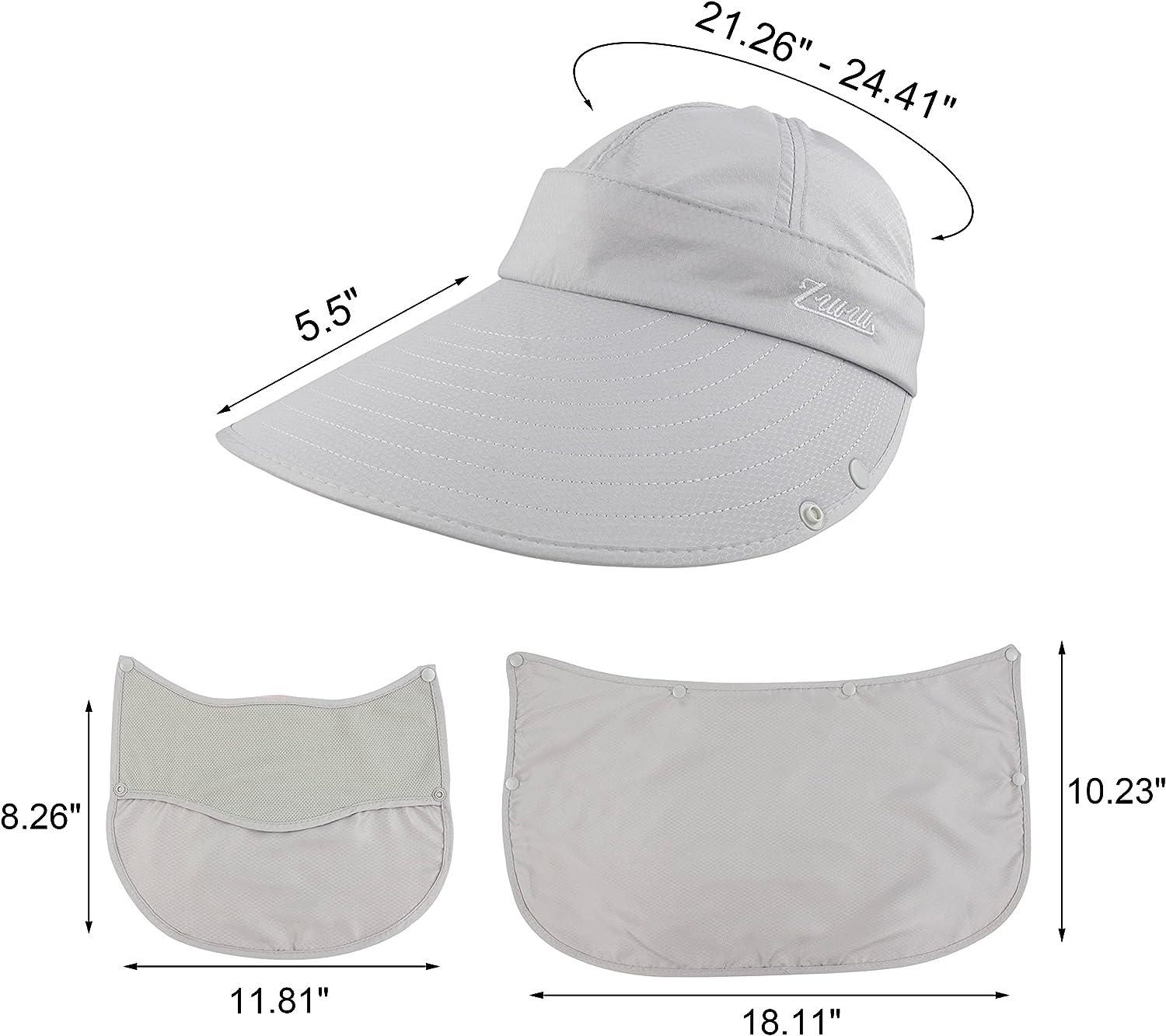 Women Sun Wide Brim UV Protection Fishing Hats Foldable Ponytail Summer Hat  with Detachable Flap Gray
