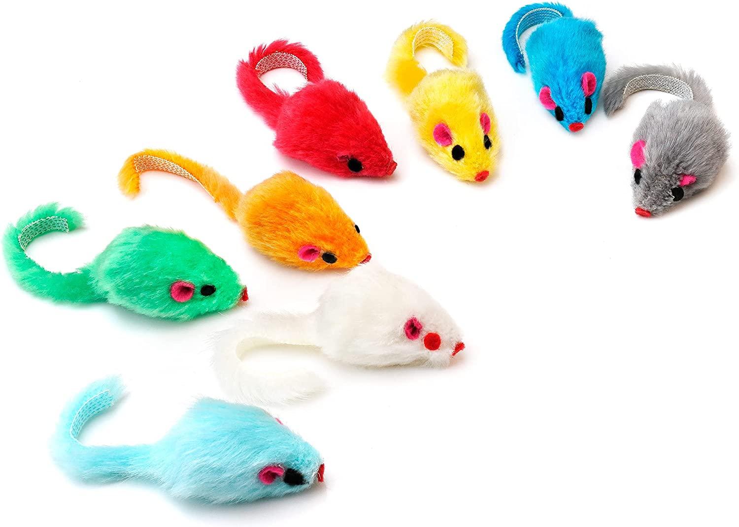 CHIWAVA 4.1'' Furry Cat Toy Mice Rattle Small Mouse Kitten Interactive Play Assorted Color