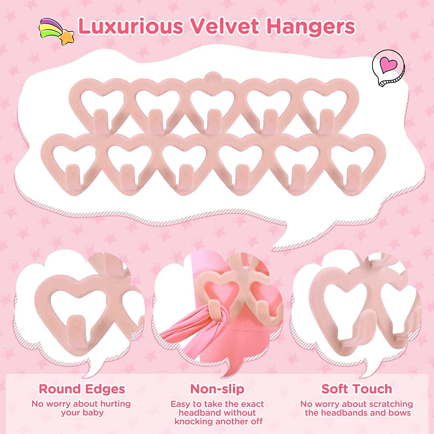 Bows Holder for Baby Girls, Bows and Headbands Holder for Baby,Baby  Headband Holder Organizer Hanging Newborn Hair Bow Storage w/Heart-Shape  Velvet Hangers for Baby Hair Accessories,Pink 