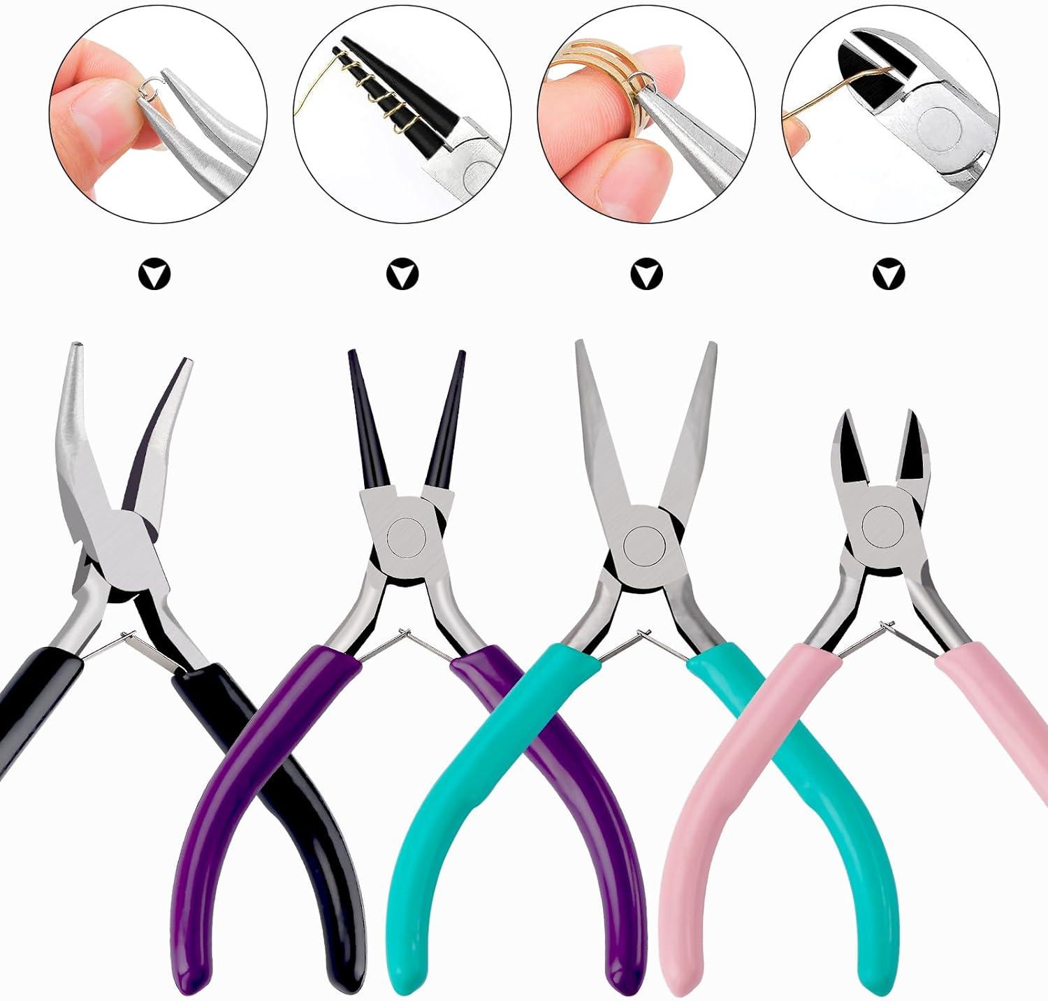 5 Pack Jewelry Pliers Set - Wire Cutter, Round Nose, Needle Nose, Curved  Nose, and Flat Nose Pliers for DIY Jewelry Making