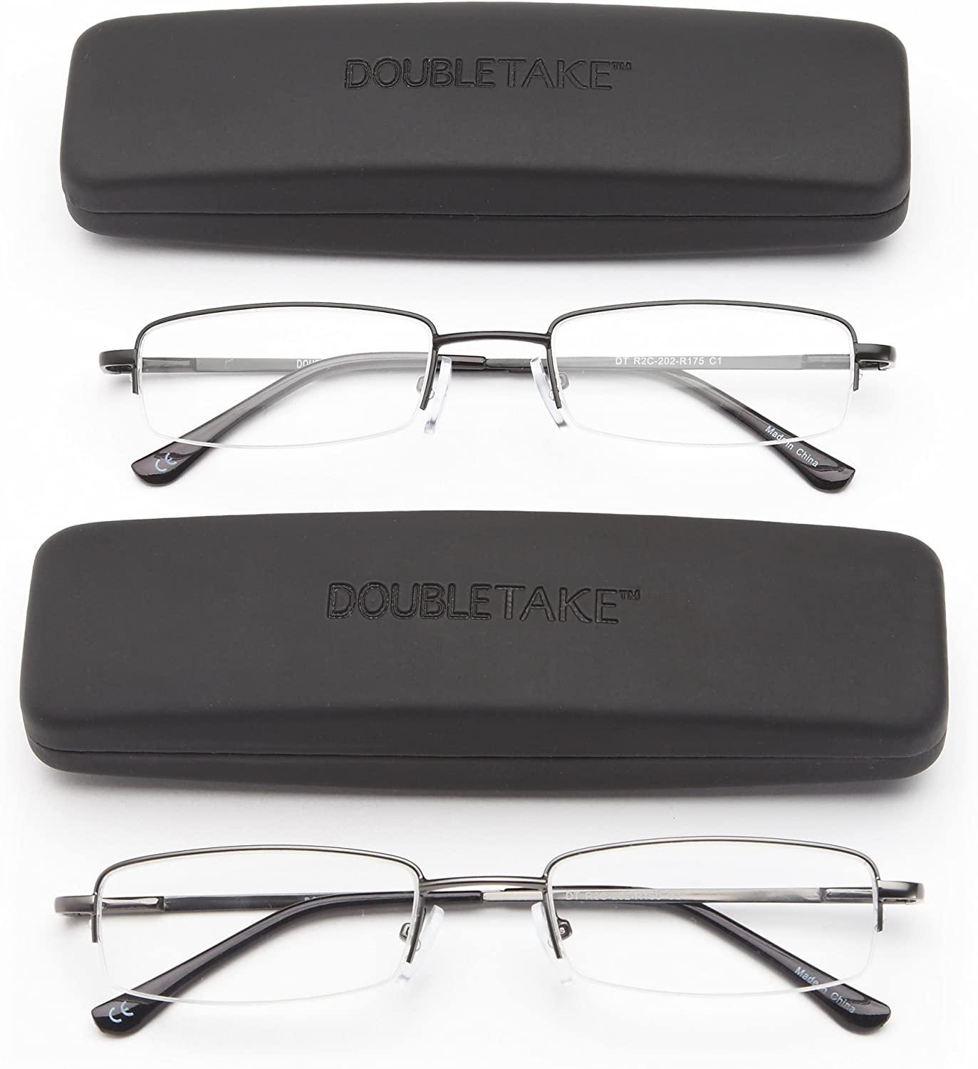 Doubletake Reading Glasses 2 Pairs Compact Case Included Semi Rimless Readers 1 75x