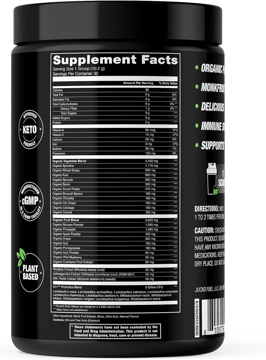 Jocko Greens Powder Superfood Green Juice Mix with Spirulina
