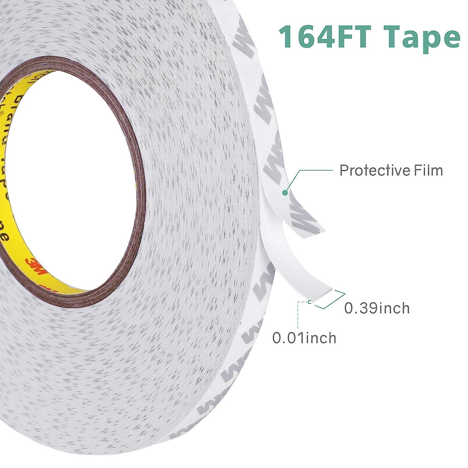 Double Sided Tape Heavy Duty 164ft Waterproof Mounting Adhesive Tape  Removable Tape for Walls Poster LED Strip Car Trim Home/Office Decor Craft  Project Made of 3M Tape White (164ft x 0.39in)