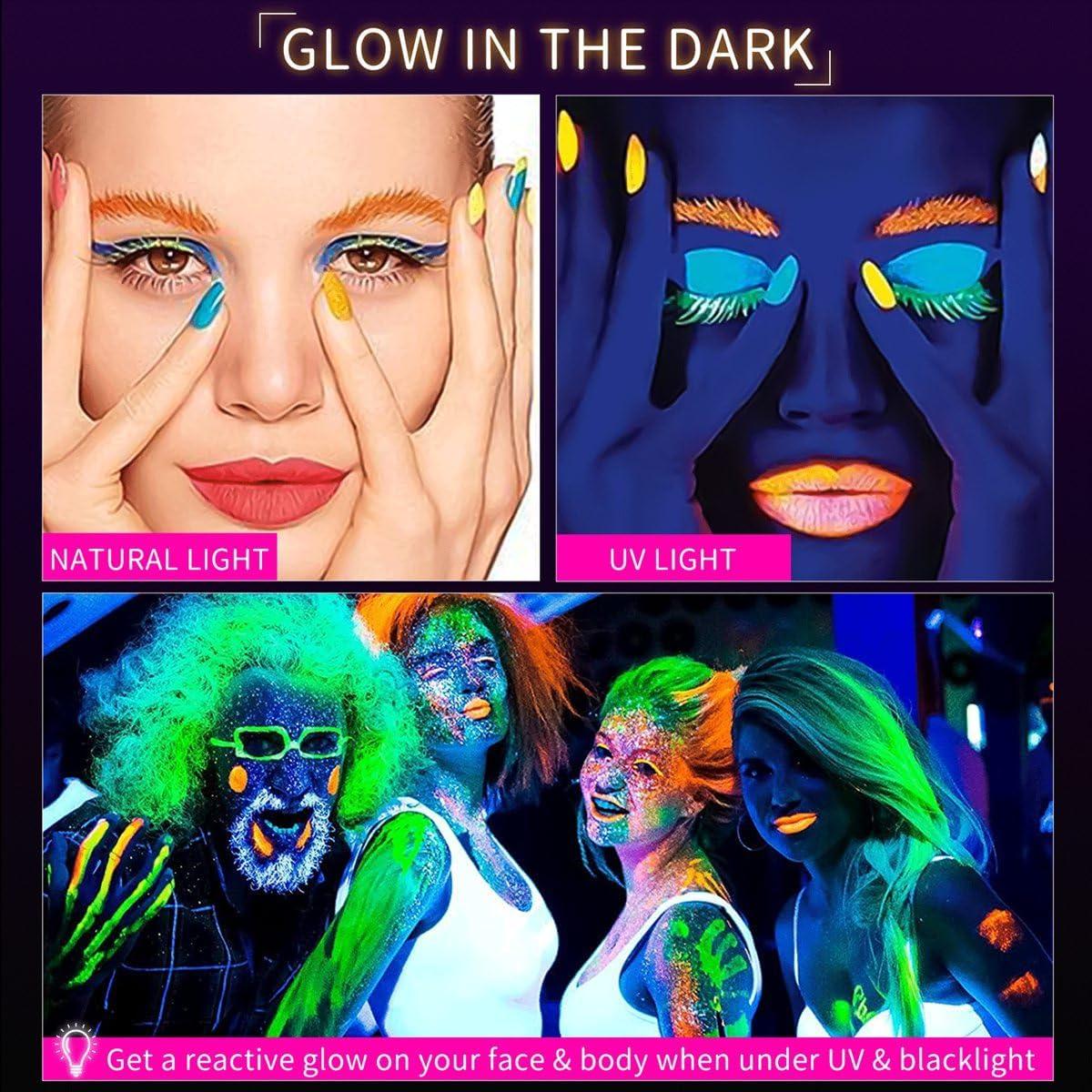 UV Neon Face Paint Glow in Dark 12 Colors Water Based Fluorescent Body