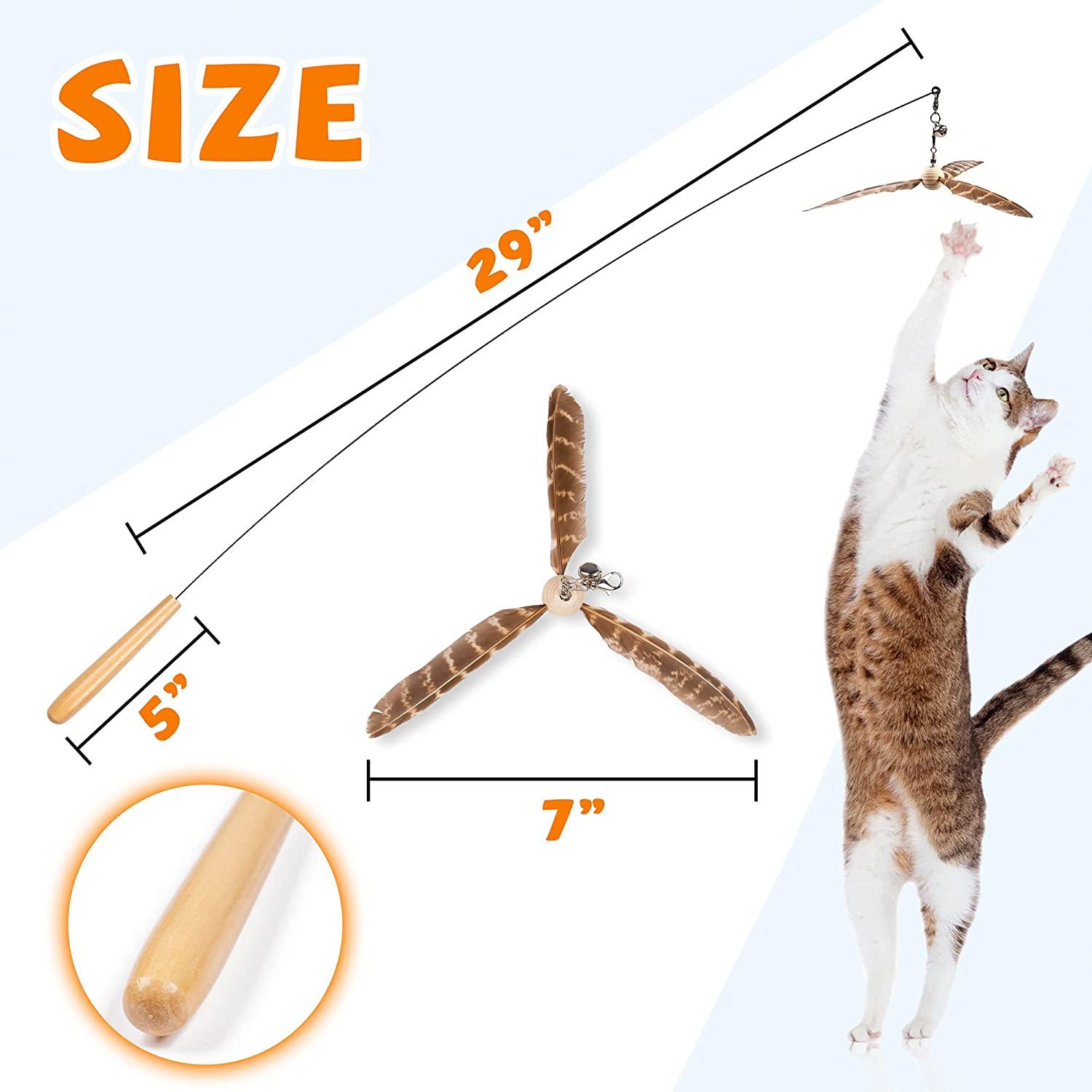 JXFUKAL Cat Feather Toys, Interactive Cat Toy with Super Suction Cup, 2PCS  Springy Cat Wand & 5PCS Teaser Refills Replacement with Bells, Kitty Kitten