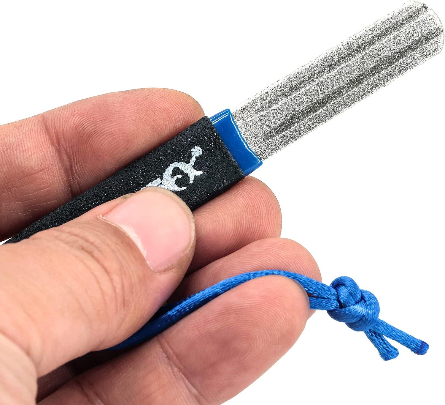 SAMSFX Fishing Hook Sharpener Hook Diamond File Portable Grinding Tool,  Double Sided Diamond Grit, Assorted Colors, 4inch Blue & Black Handle