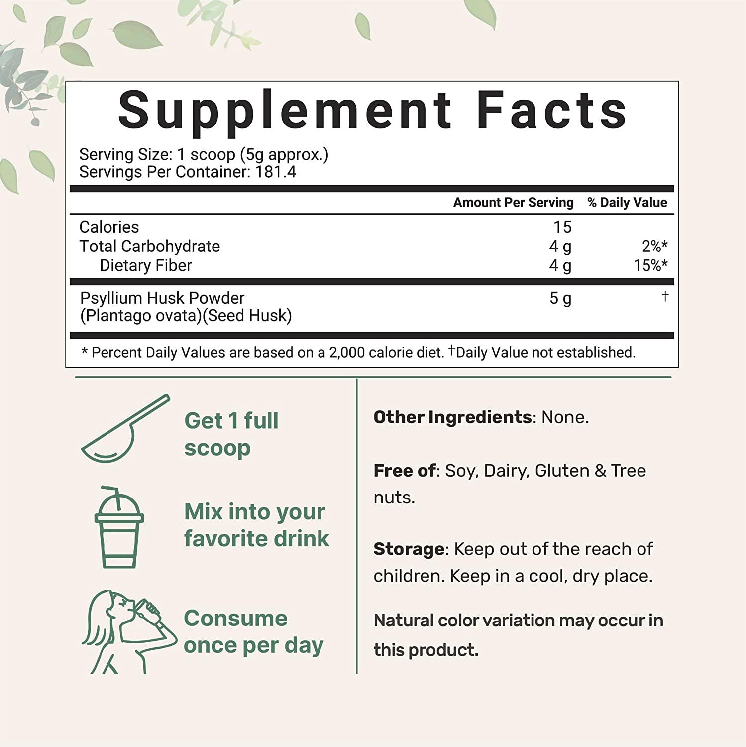 Psyllium Husk Powder, 2 Pound (32 Ounce), Soluble Fiber, Psyllium Husk Daily Fiber for Baking