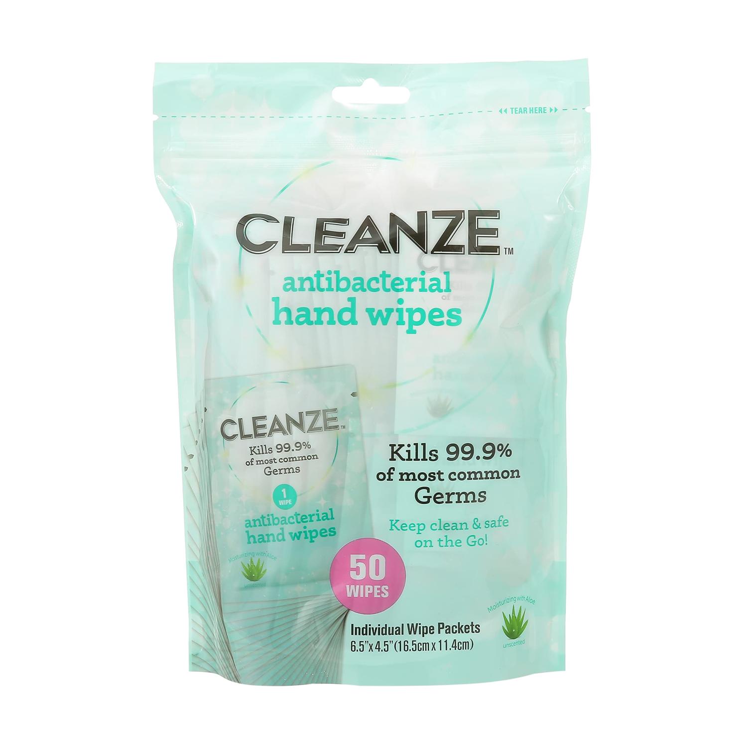 Cleanze Antibacterial Hand Sanitizing Hand Wipes Individual Hand Wipe
