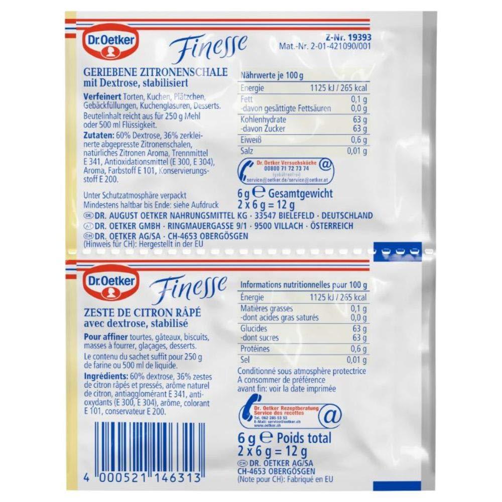Dr Oetker Finesse Grated Lemon Peel 3 Pack 6g Vegan Perfect for