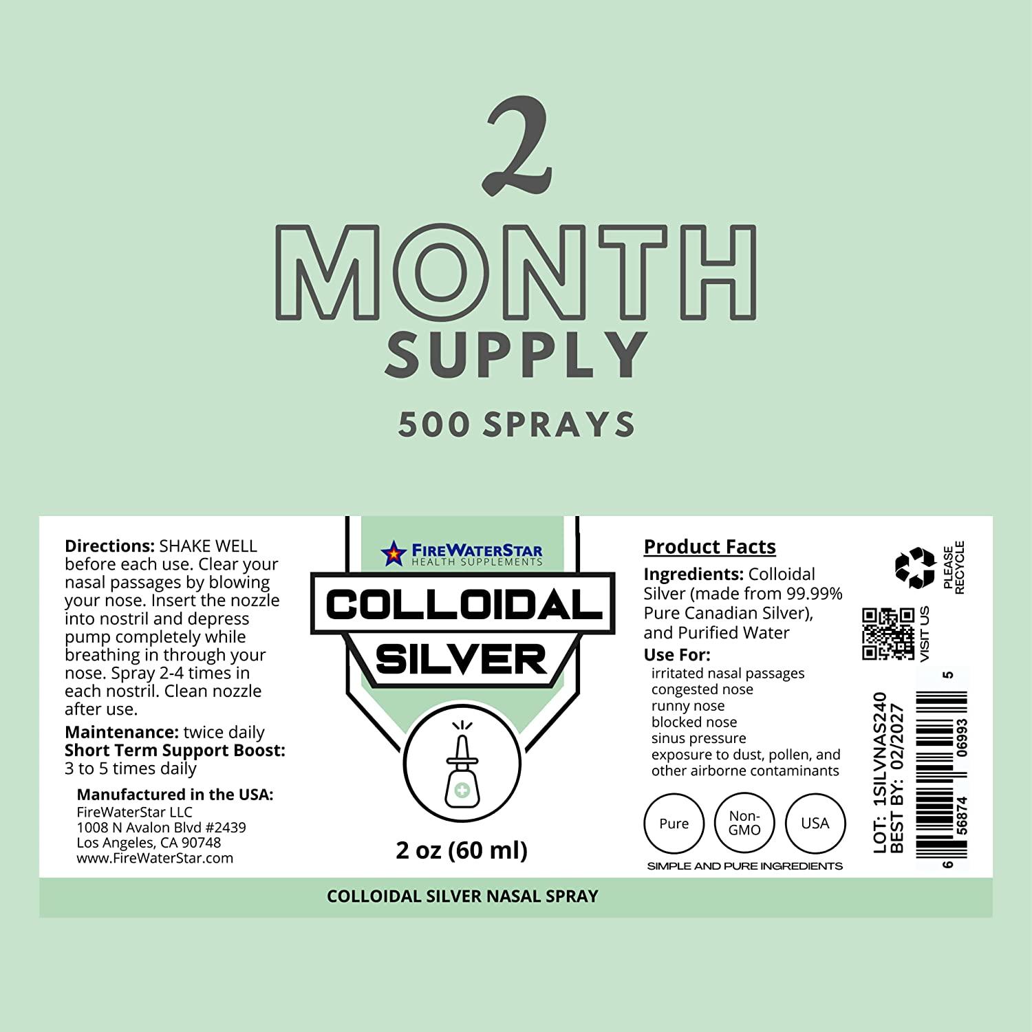 Colloidal Silver Nasal Spray 2oz Ultra Fine Silver Mist 50 ppm