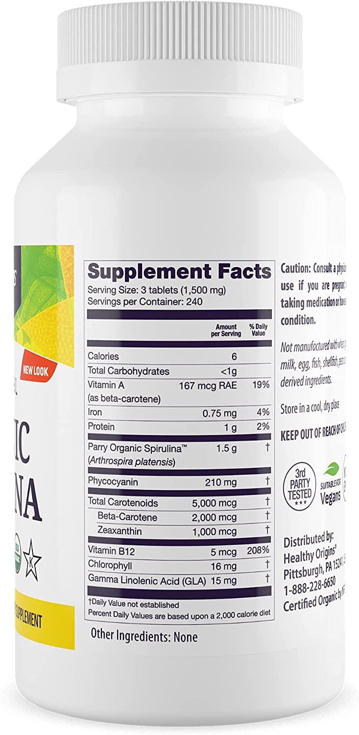 Healthy Orgins Organic and Kosher Spirulina Tablets, 500 Mg, 720 Count