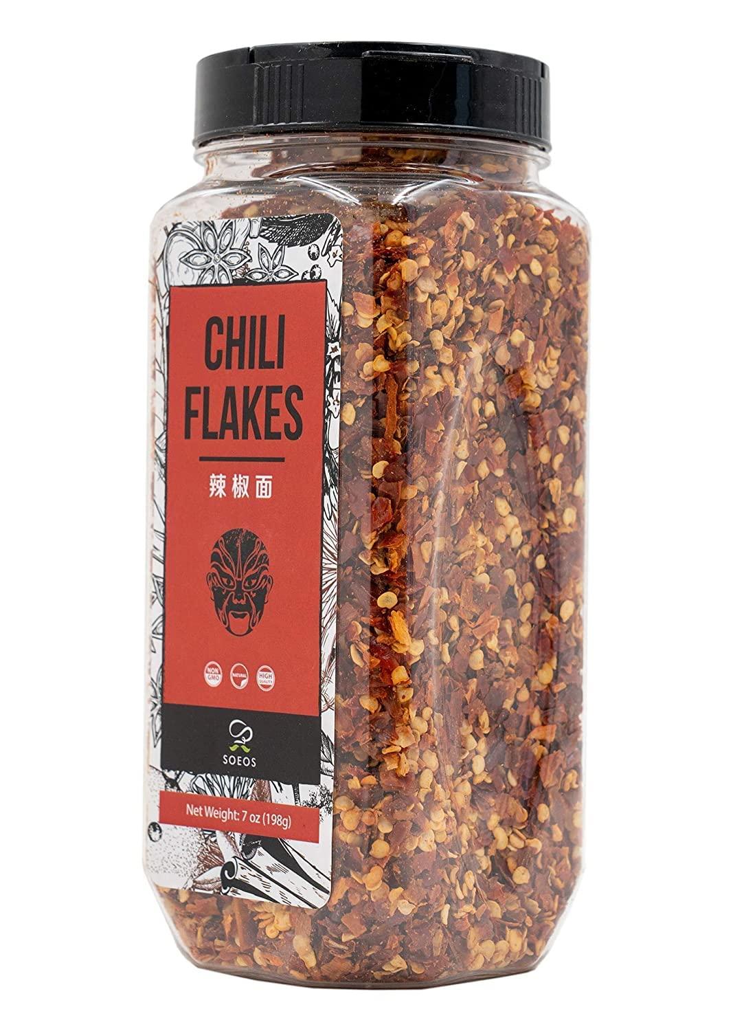 Soeos Chili Flakes 7oz (198g), NonGMO, All Natural, Premium Sichuan