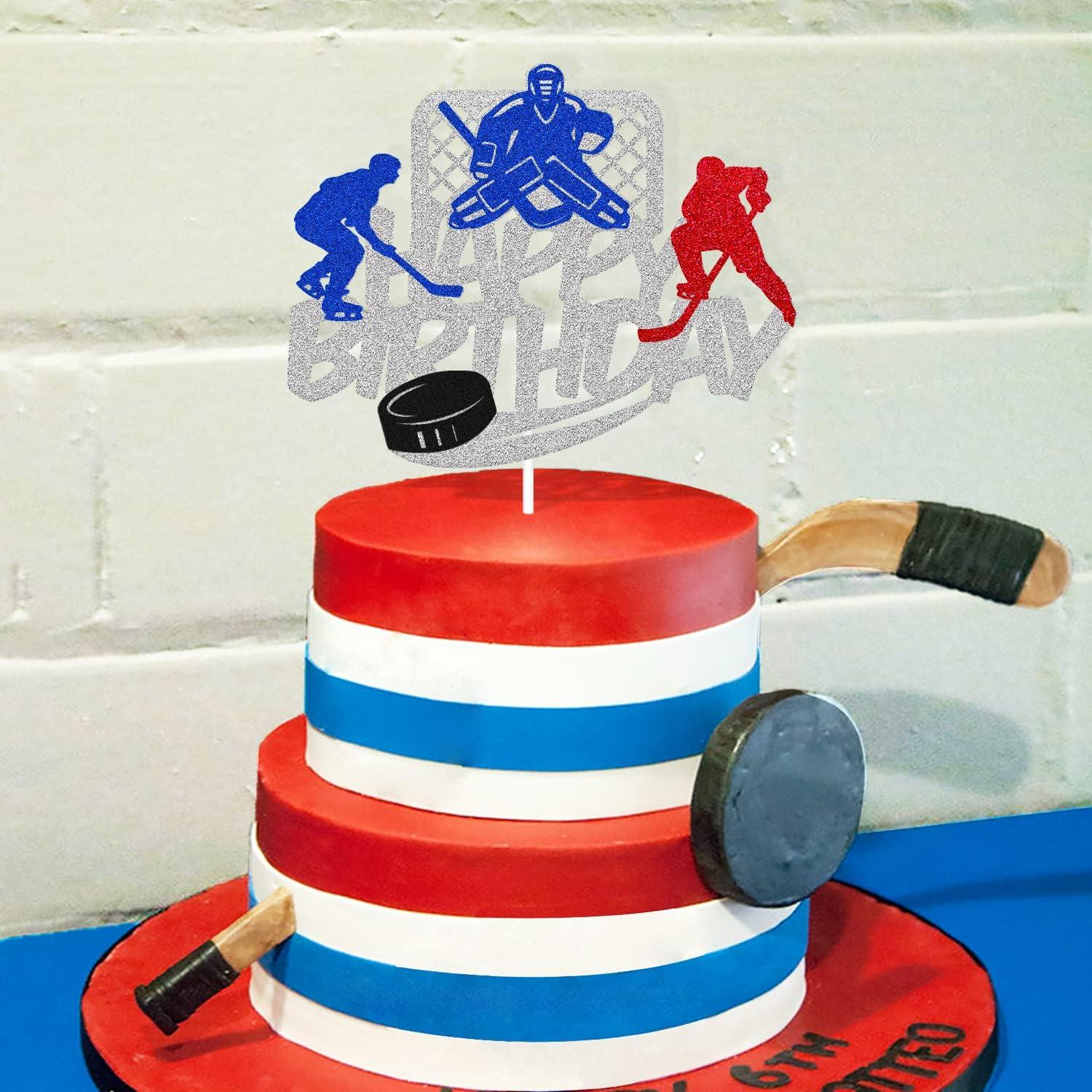 Ice Hockey Cake Topper Happy Birthday Sign Cake Decorations Puck Theme
