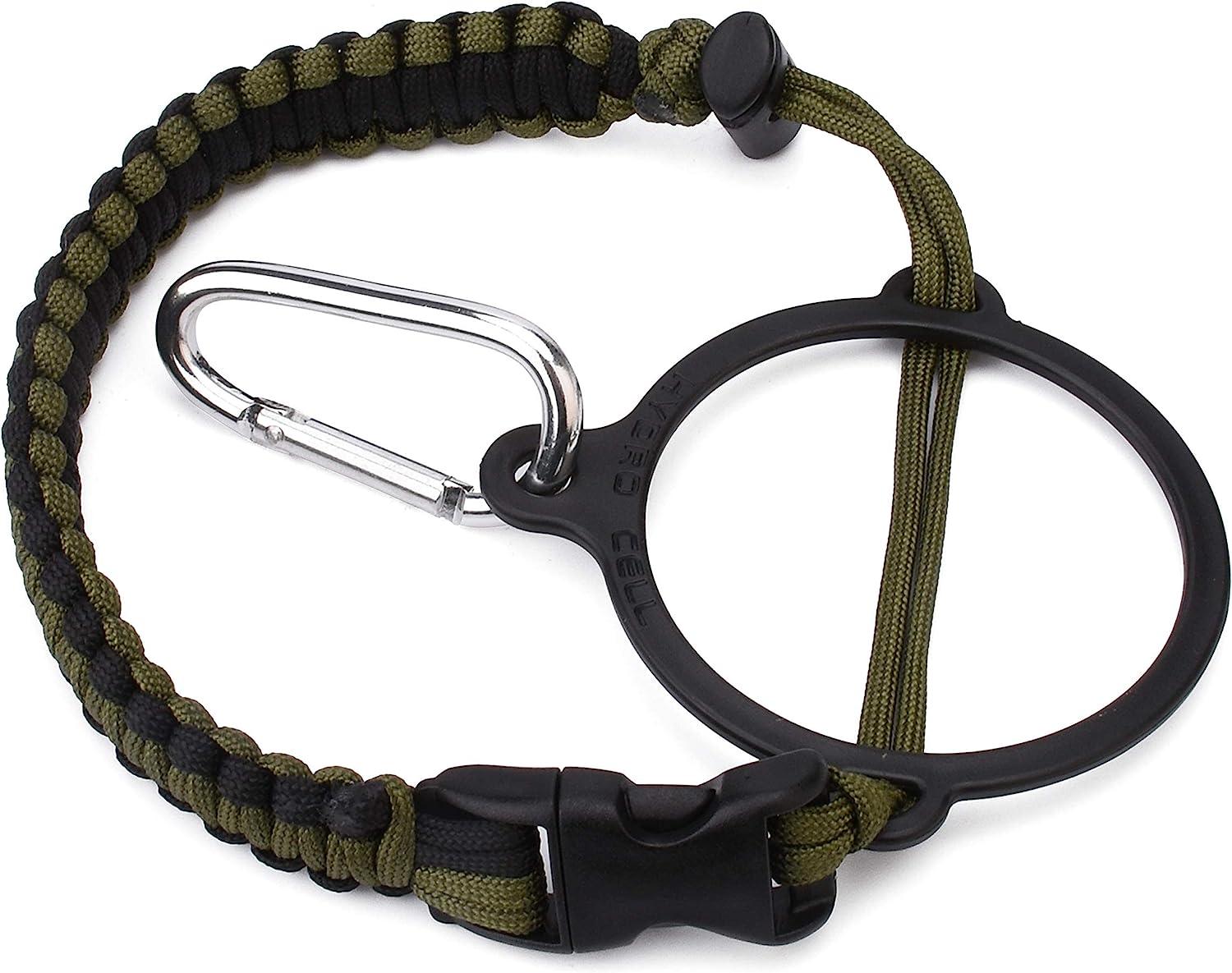 HYDRO CELL Wide Mouth Paracord Handle - Strap Carrier with Safety Ring and  Carabiner. Compatible with 14, 18, 24, 32, 40, and 64 oz Stainless Steel Water  Bottles Army/Black