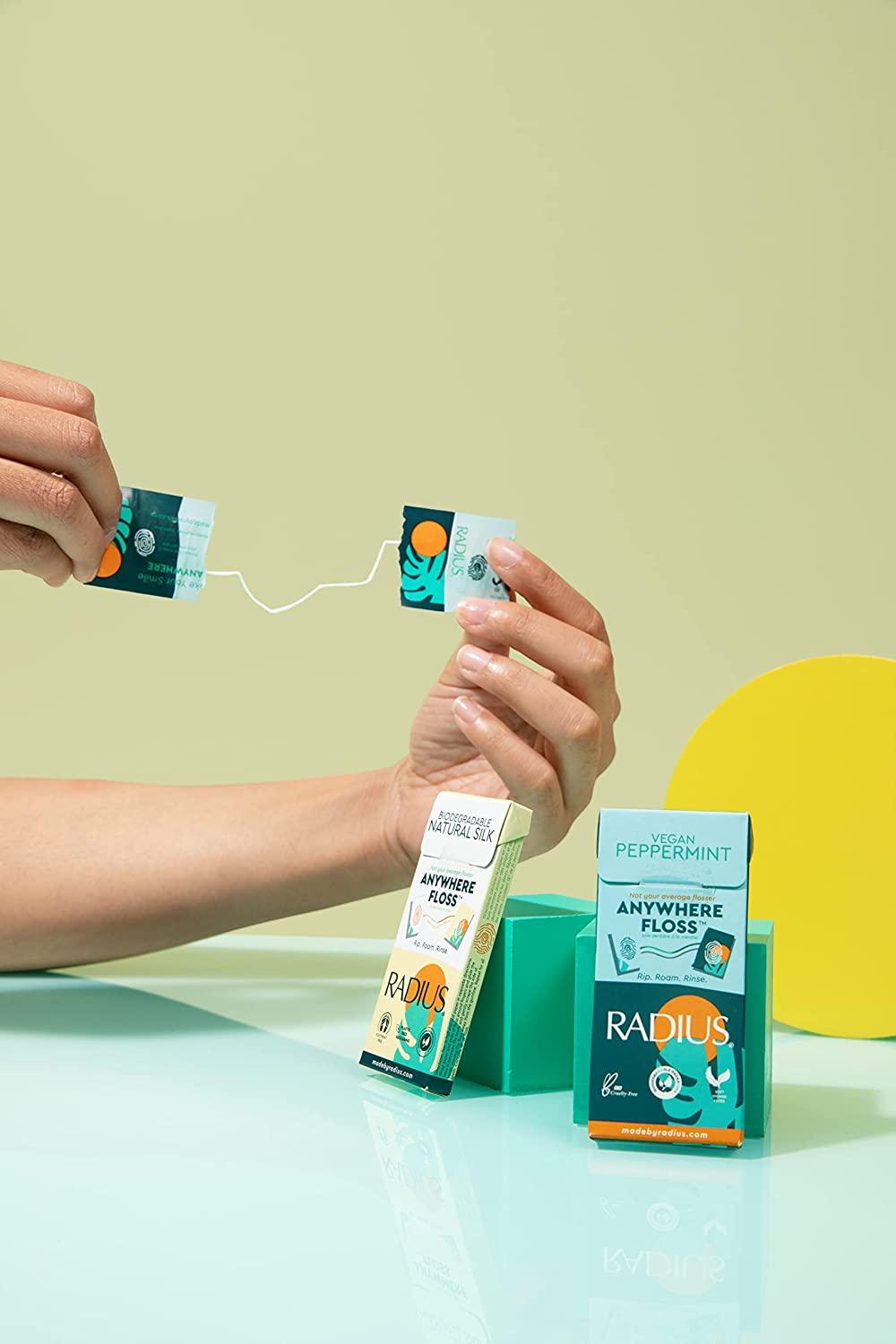 RADIUS Vegan Peppermint Anywhere Floss Travel Dental Floss for Oral