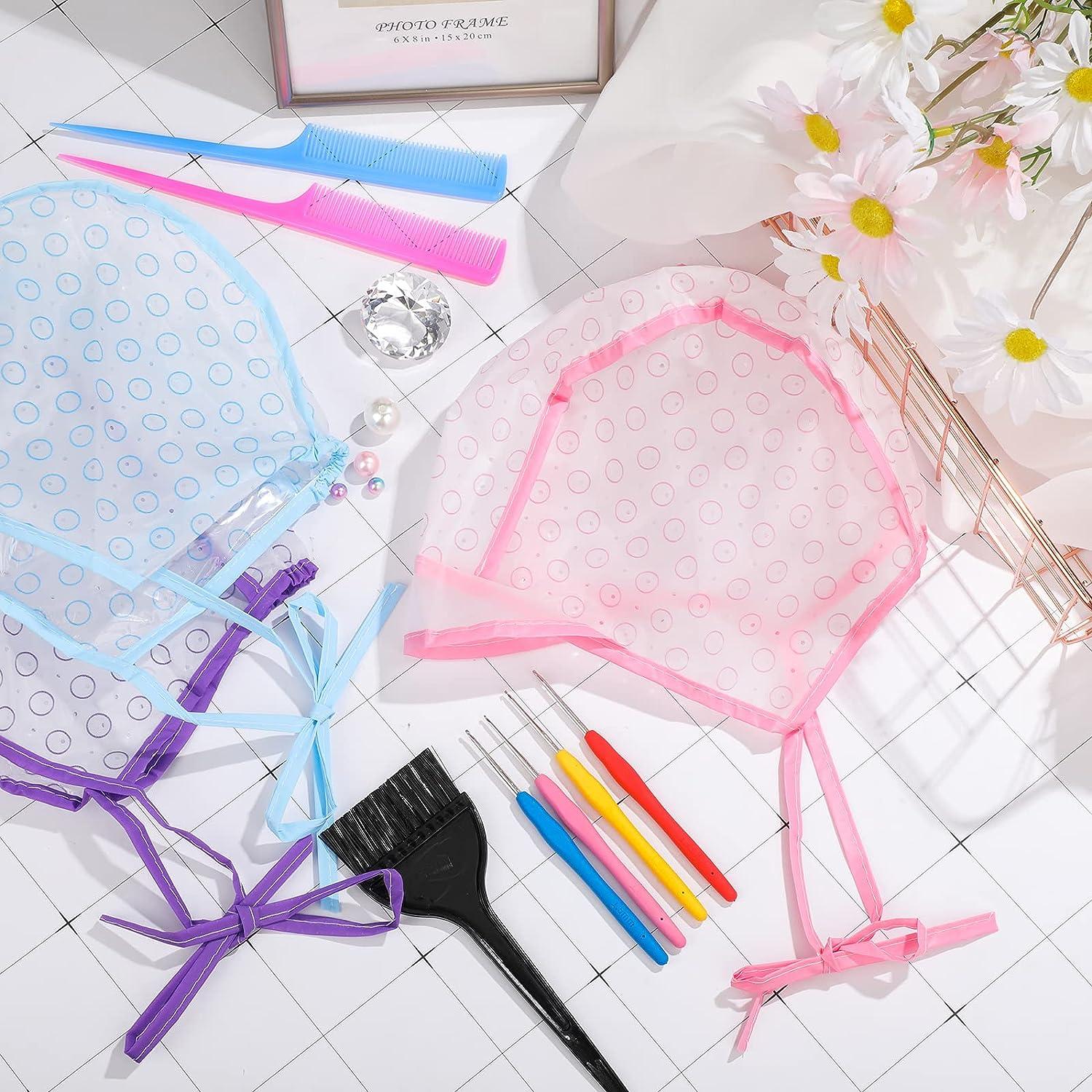 6 Pieces Highlight Hair Cap for Hair Coloring Highlighting Dye with 4