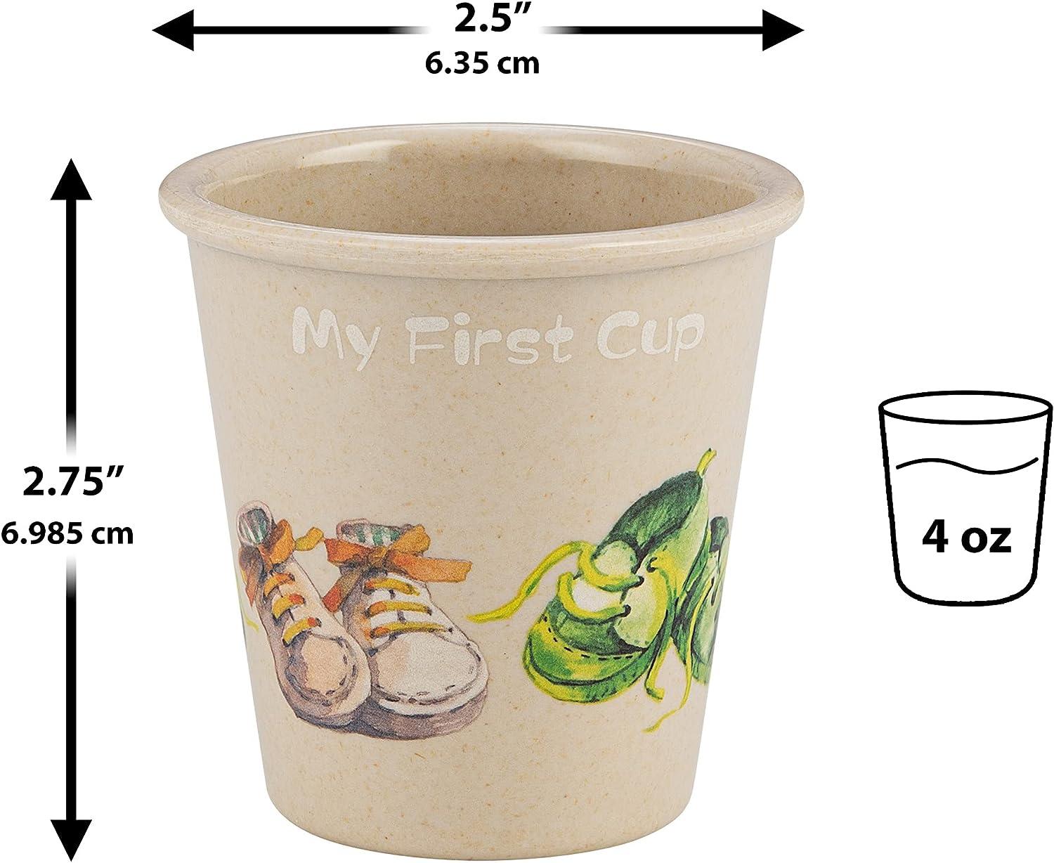 WeeSprout Bamboo Toddler Cups - 4 PC Set (10 fl oz) Organic & Non-Plastic Cup Pack for Toddlers Big Kids or Baby Natural 10 oz (Without Lids) Blue Ye