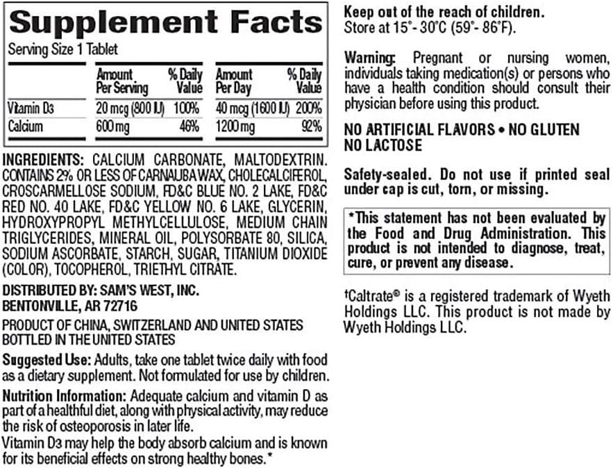 Member's Mark 600 mg Calcium + D3 Dietary Supplement (600 ct.)