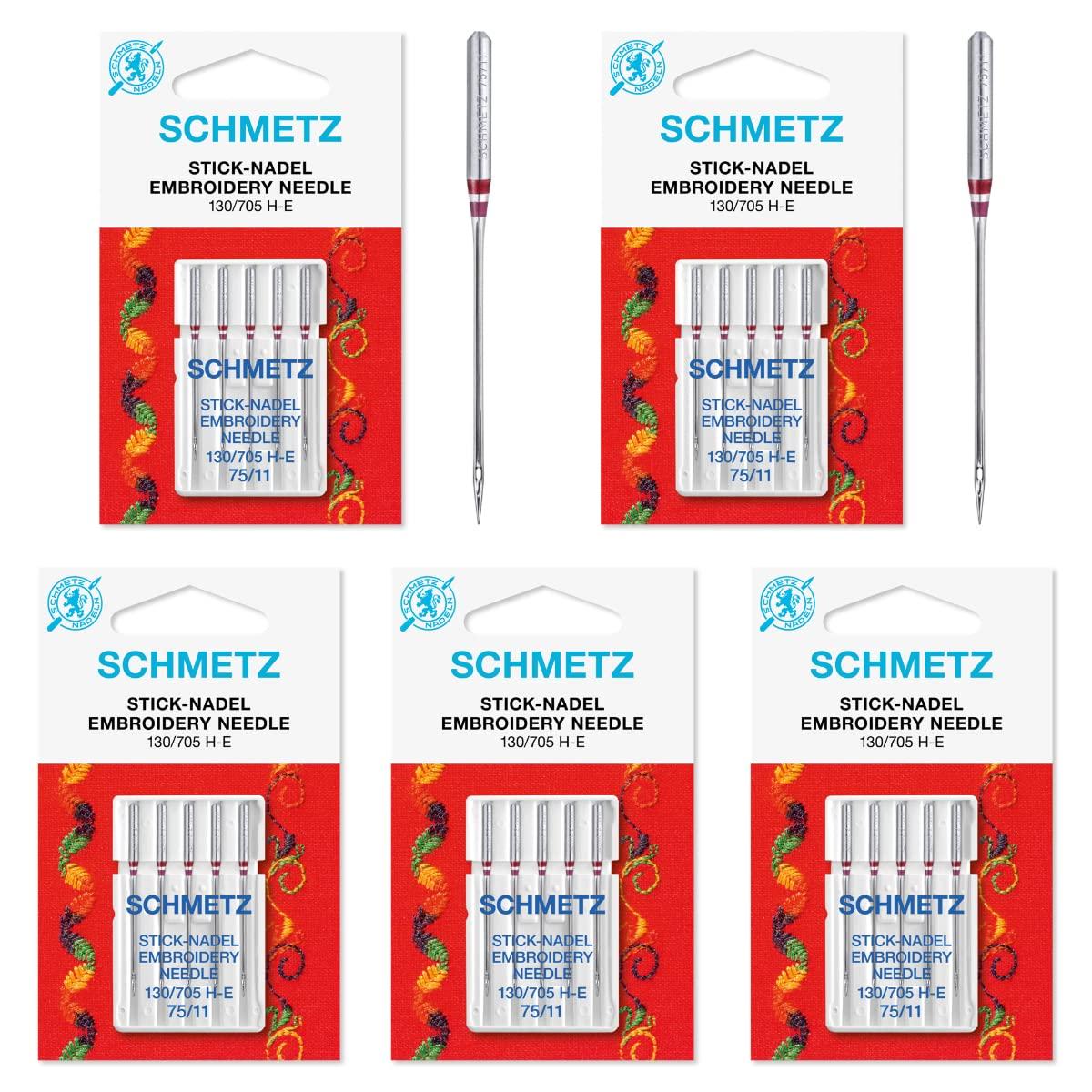 25 Schmetz Embroidery Sewing Machine Needles 130/705H HE Size 75/11