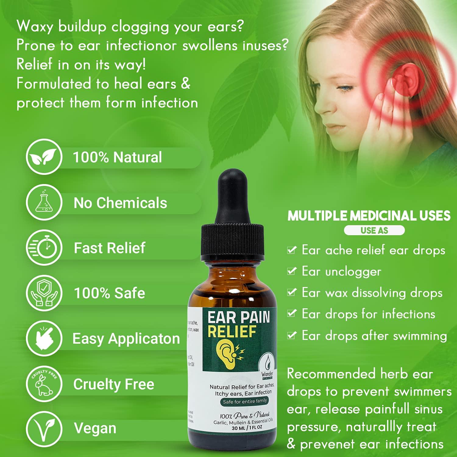 Ear Pain Relief, Relieves Ear Aches, Infections, Swimmer's Ear, Loosens Wax, Ear drops for