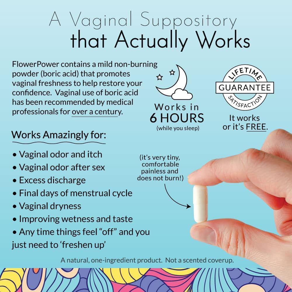 Flower Power Vegan Boric Acid Suppositories 30 Capsules 600mg