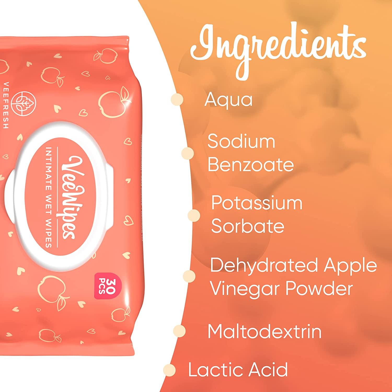 VeeFresh VeeWipes ACV (30pcs) Apple Cider Vinegar Infused Wipes for