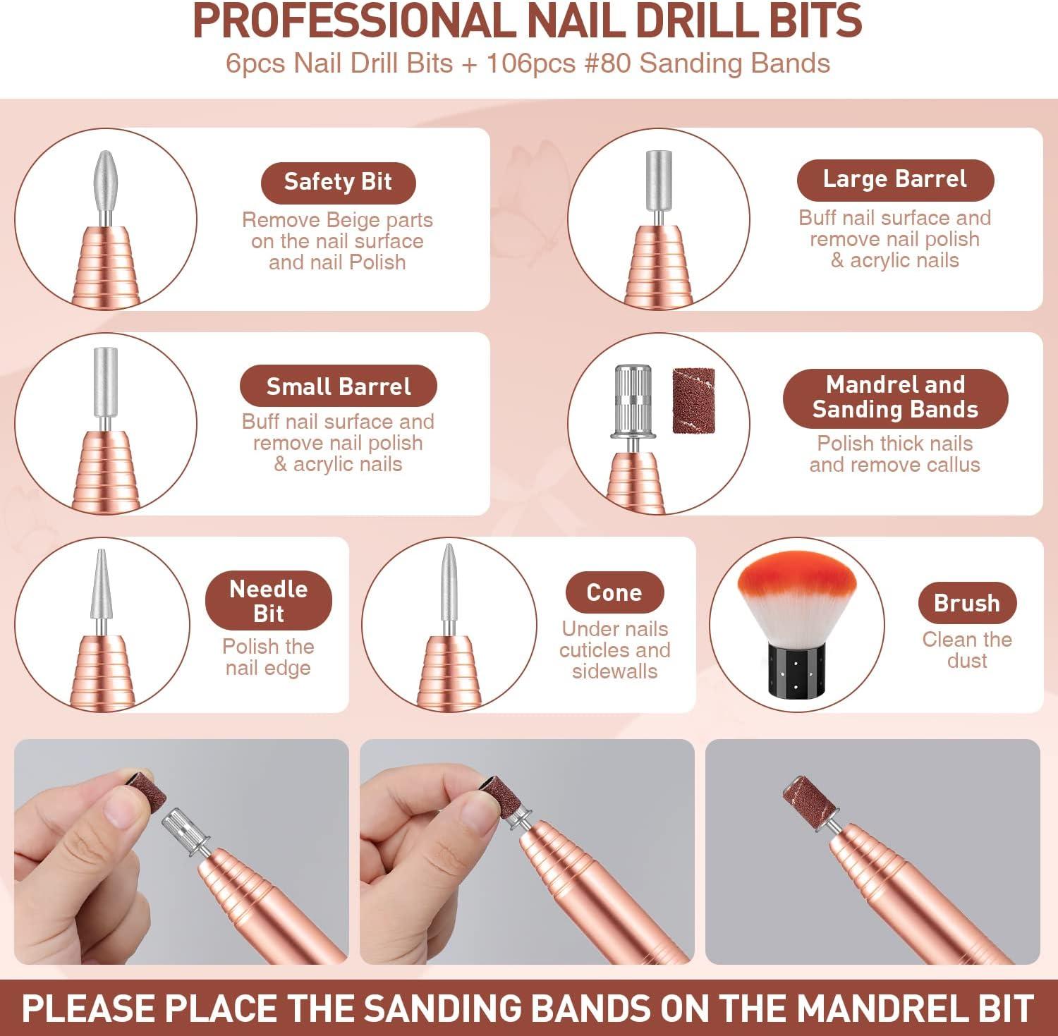 Saviland Electric Nail Drill - Electric Nail File Professional Manicure  With 6Pcs Nail Drill Bits & 51Pcs Sanding Bands For Acrylic Nail Pedicure  Tools - Walmart.com