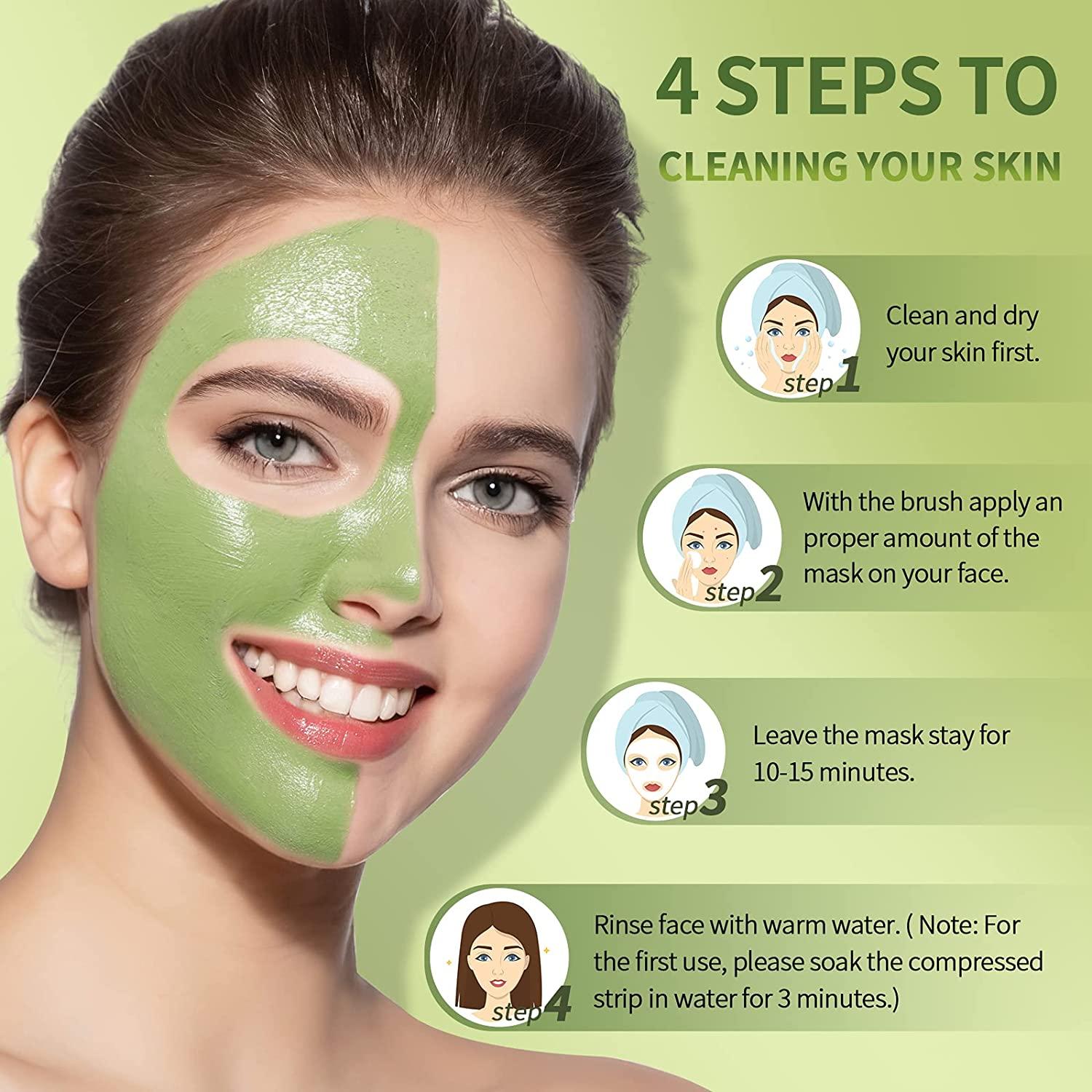 Green Tea Clay Facial Mask, LIVYUYAO Green Clay Mask with Volcanic Mud