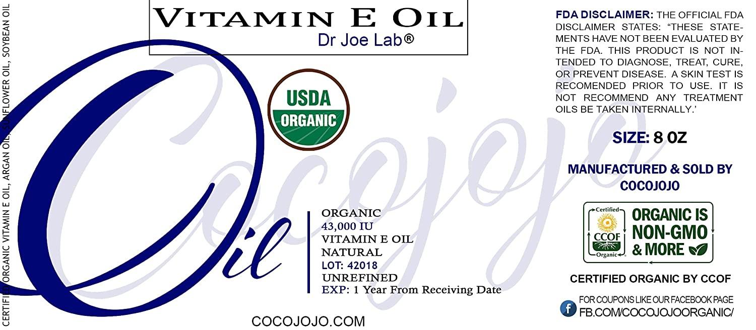Organic Vitamin E Oil USDA Certified 100 Natural, 43,000 IU NonGMO