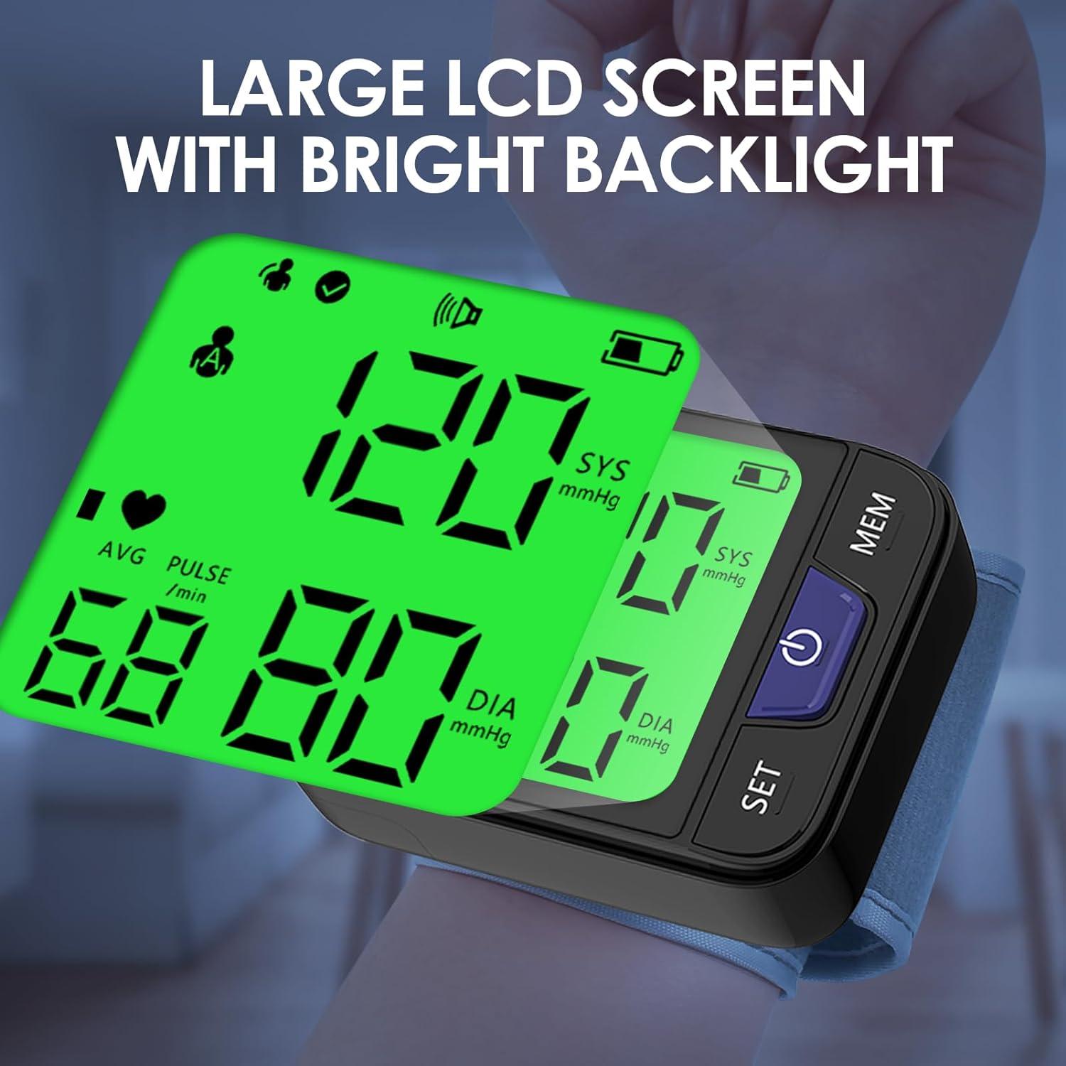 Aleshon Wrist Blood Pressure Monitor With Adjustable Cuff | 3-Color Indicator & Dual Memory Voice Large Lcd Display Digital Bp Machine Black - View #10