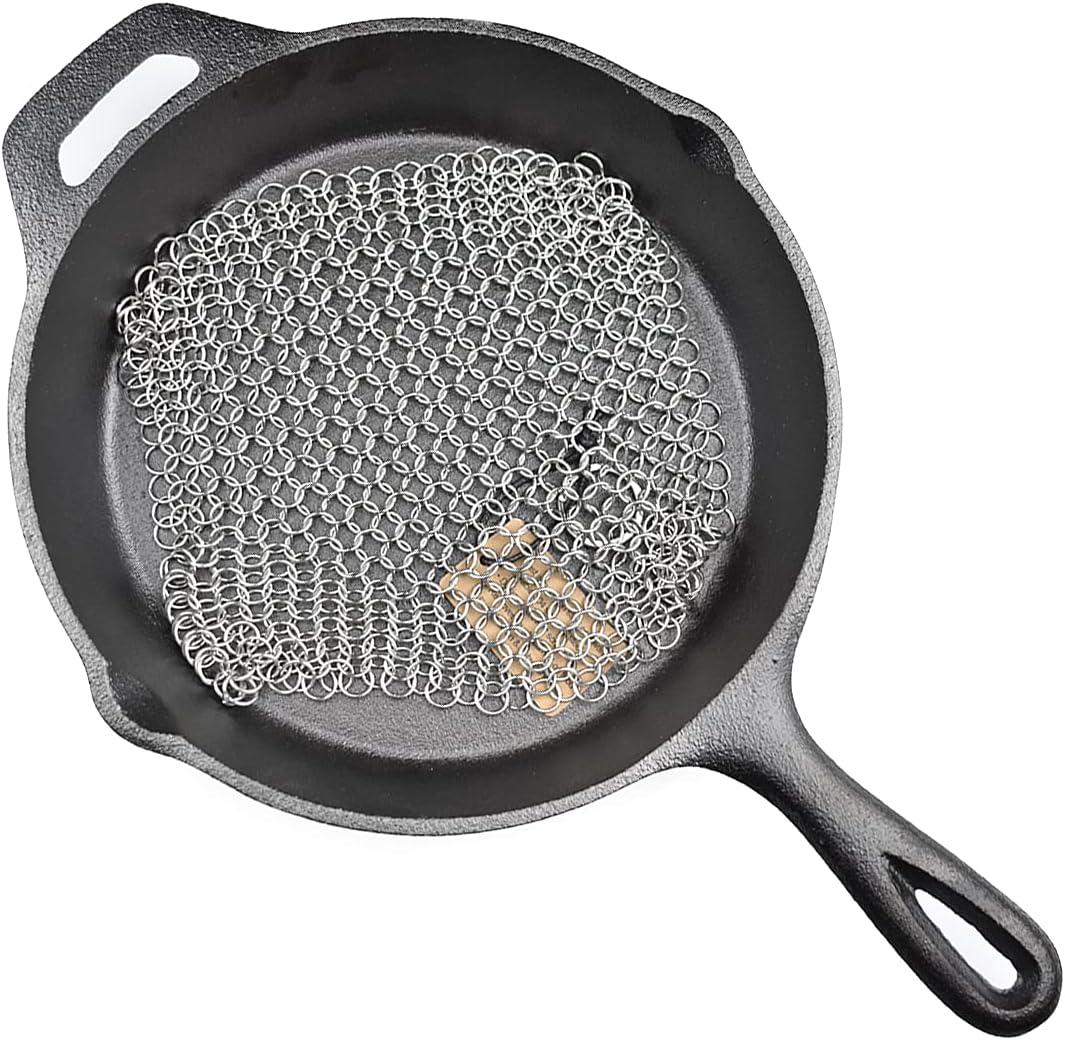 Cast Iron Scrubber Chainmail Cleaner for Cast Iron Pans, Stainless Steel  Chain Mail to Clean Cast Iron Skillet, Pot, Wok, Dutch Oven, Metal Chain  Scrapper Cleaning Mesh for Home and Camping, 8