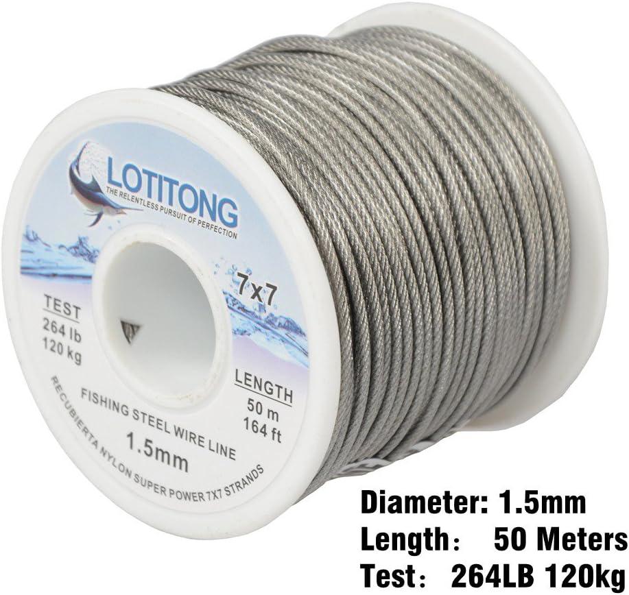 LOTITONG 50 Meters 264lb Fishing Steel Wire line 7x7 49 Strands Trace  Coating Wire Leader Coating Jigging Wire Lead Fish Jigging Line Fishing  Wire Stainless Steel Leader Wire 1.5mm