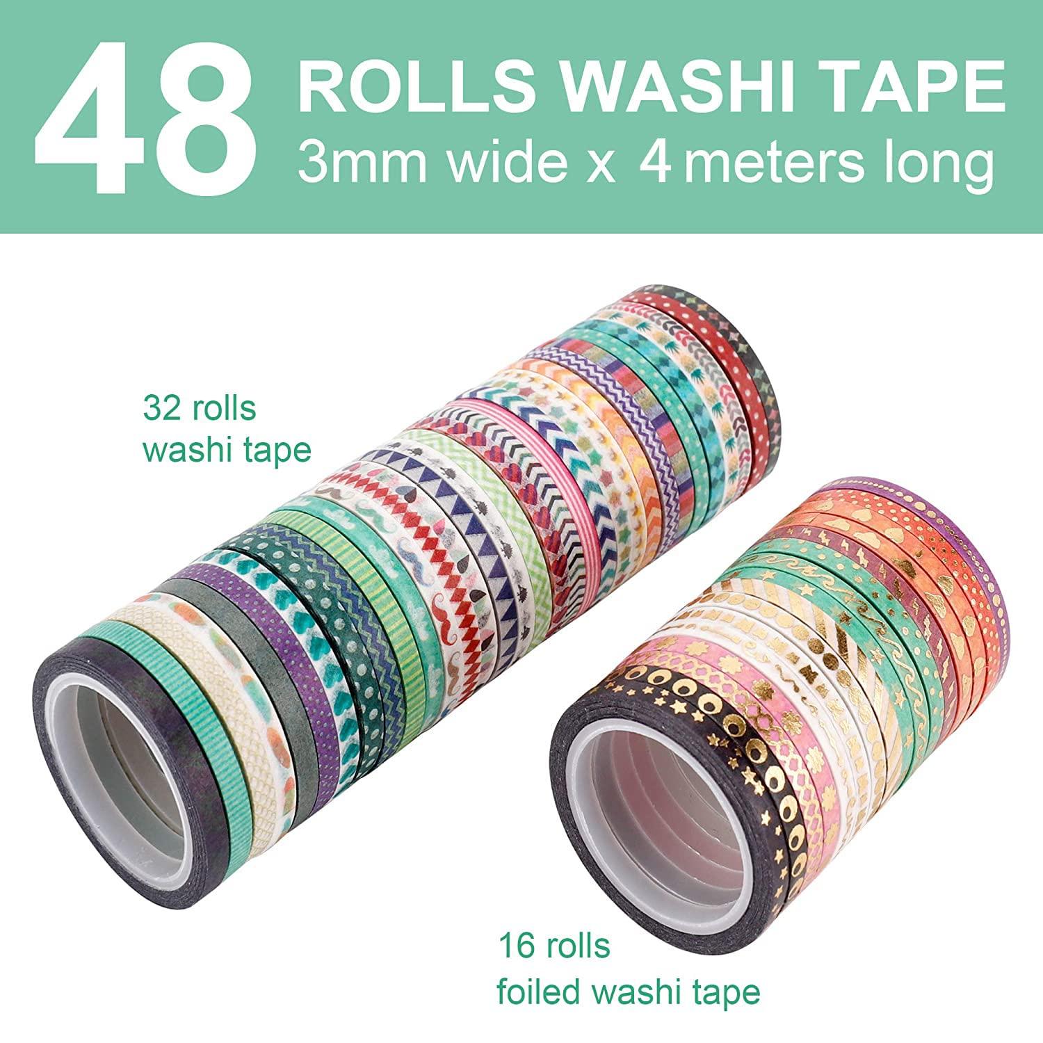NANYNNU Cute 48 Rolls Washi Tape Set,Foil Gold Thin Decorative Masking Washi  Tapes,3MM Wide DIY Paper Tape for DIY Craft Scrapbooking Gift Wrapping  Planner