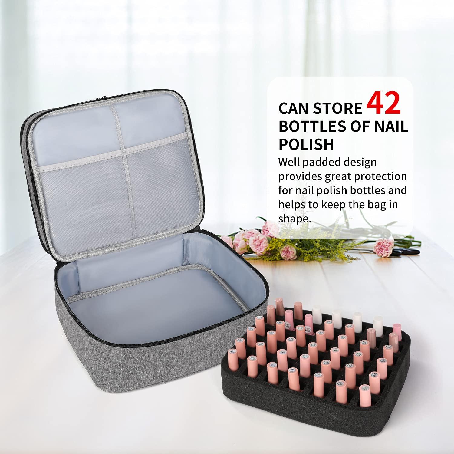 Nail Polish Organizer Case Double-layer Storage Bag for Nail Polis Manicure  Set 30/42 Bottles with Dividers Handles Travel Case