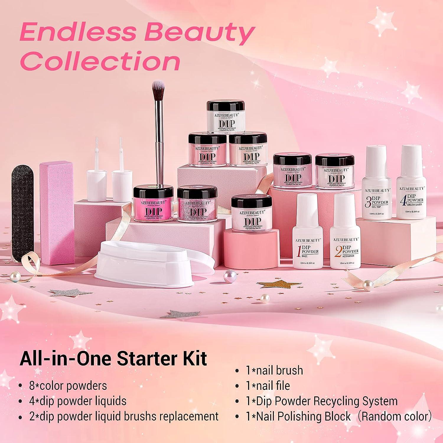 AZUREBEAUTY Dip Powder Nail Kit - Misty Rose Ruddy Pink Nude Translucent  White - Professional Dipping Powder System for French Manicure - DIY Salon  Quality with Top/Base Coat
