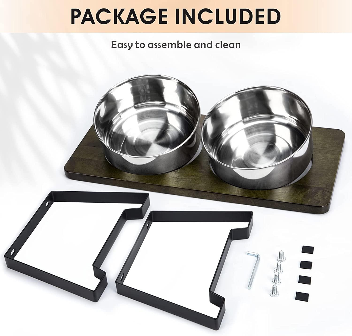 Siooko Elevated Dog Bowls 3for Medium Sized Dog, Wood Raised Bowl Stand with 2 Stainless Steel Bowls, Dog Food and Water Bowl No