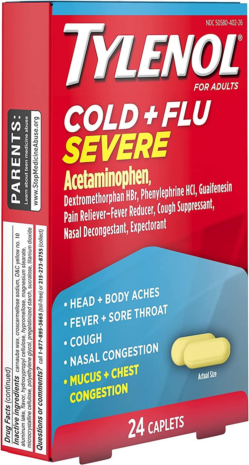 Tylenol Cold Flu Severe Medicine Caplets for Fever Pain Cough