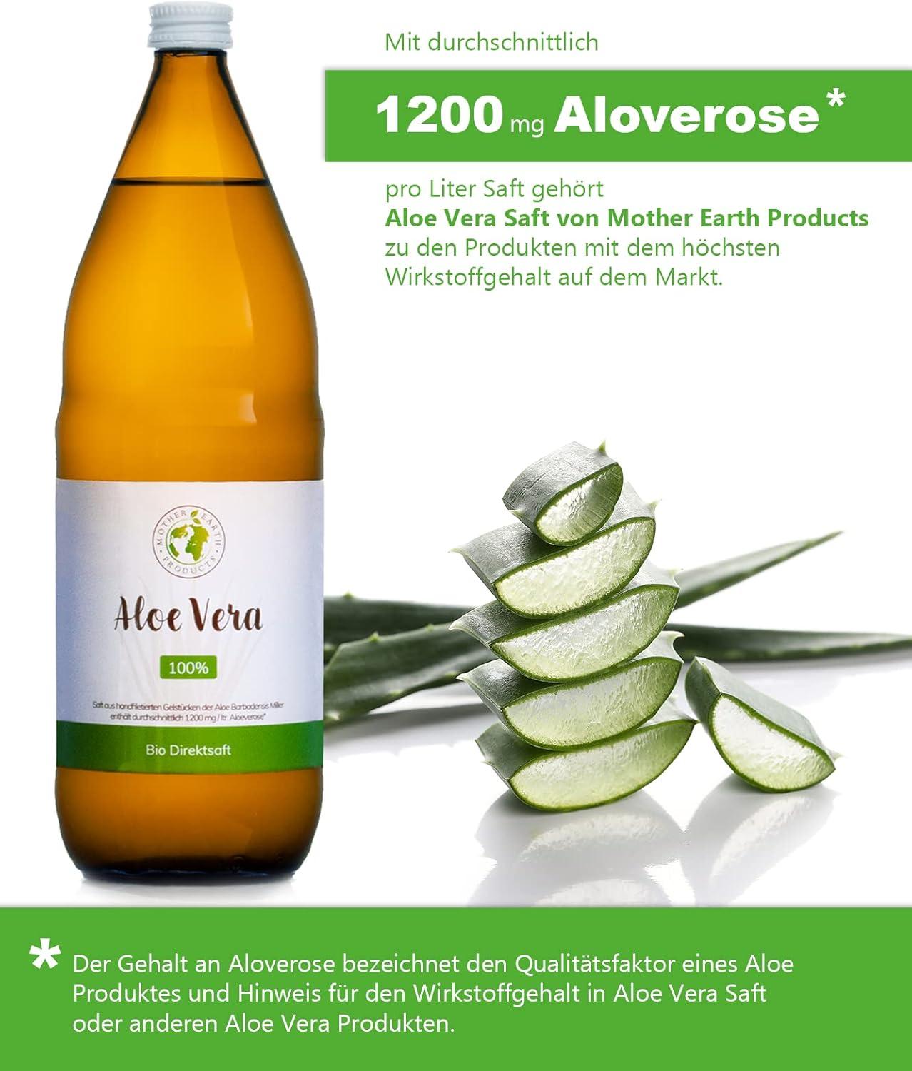 Mother Earth Products | 100% Pure Aloe Vera Juice | Additive-Free Inner Gel  | 1200mg/l Aloverosis | 2 x 1000ml - Shop Internationally!