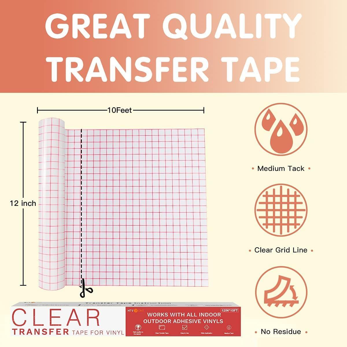 12 x 100' Roll of Clear Transfer Tape for Vinyl, Made in America, Vinyl Transfer Tape with Alignment Grid for Cricut Crafts, Decals, and Letters