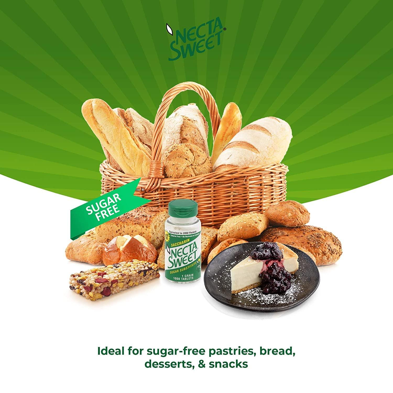 Necta Sweet Saccharin Tablets, 1Grain, 1000 Tablet Bottle 1000 Count