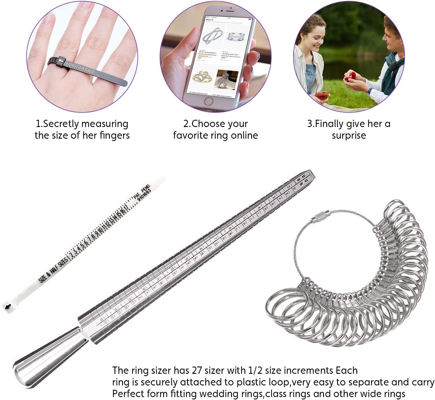 Meowoo Ring Sizer Measuring Tool Set, Ring Gauges with Finger Sizer Mandrel Ring  Sizer Tools for Jewelry Sizing Measuring