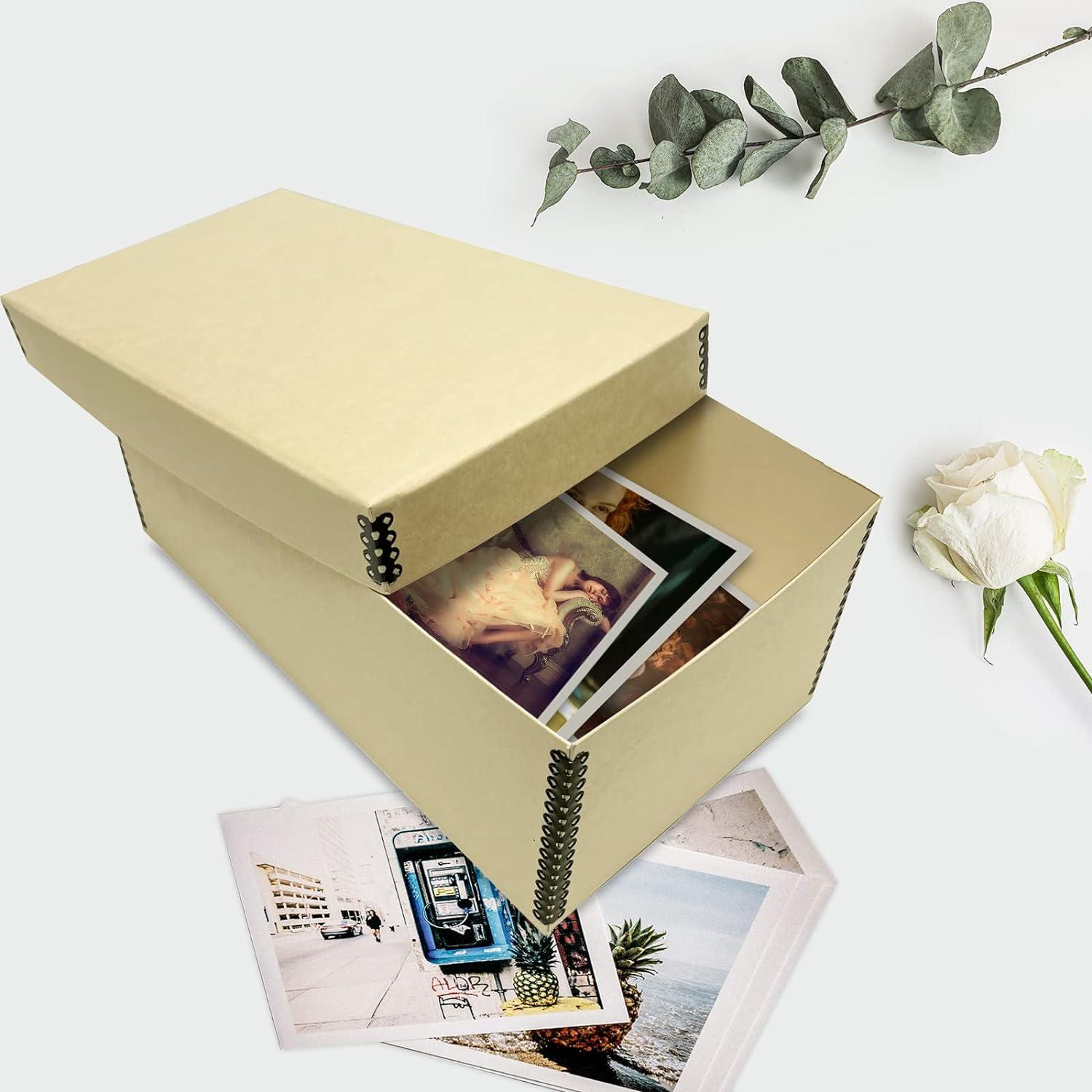 Lineco Tan Photo Storage Box 4x6x12 Inches with Drop Front Design