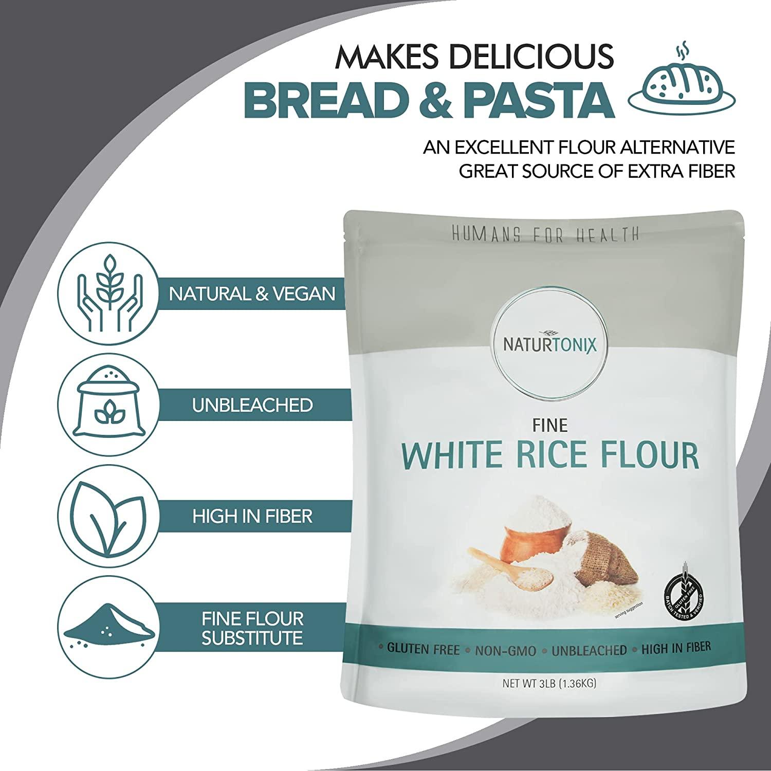 Naturtonix White Rice Flour, 3 LB Resealable Pouch, Perfect for Gluten Free Baking, Non GMO and