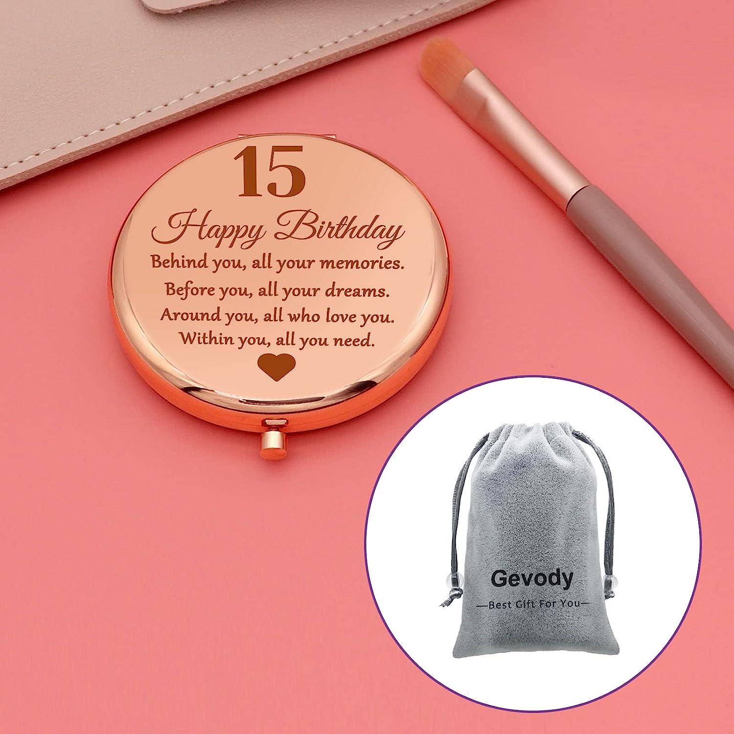 Cawnefil 15 Year Old Girls Gifts for Birthday Rose Gold Travel Compact  Mirror 15th Birthday Gift Ideas for Teen Girl Daughter Niece Happy 15th
