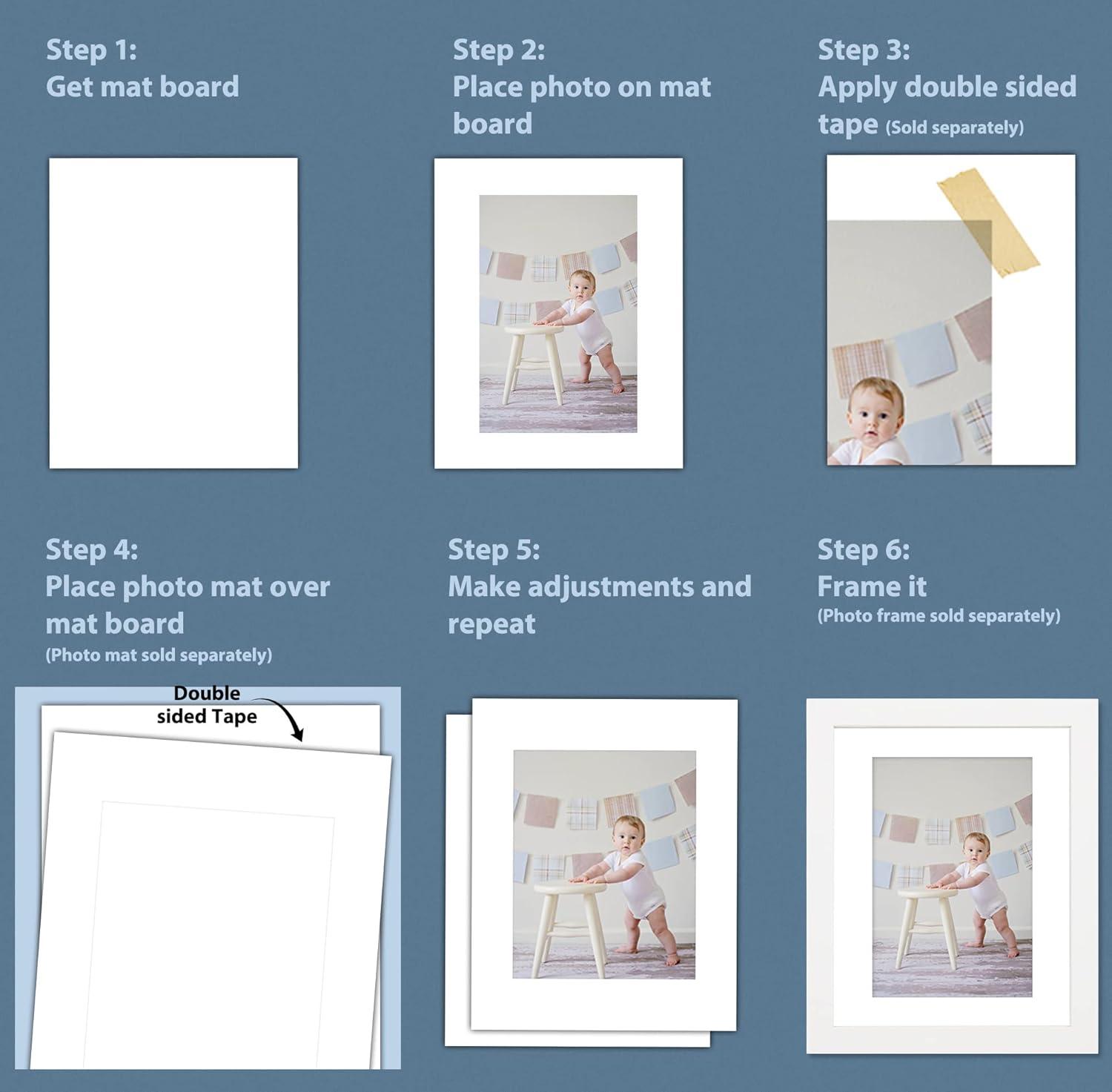  Golden State Art, 8x10 Uncut Photo Mat Matboard, White Backing  Board for Frame, Picture (8x10, 50 Pack)