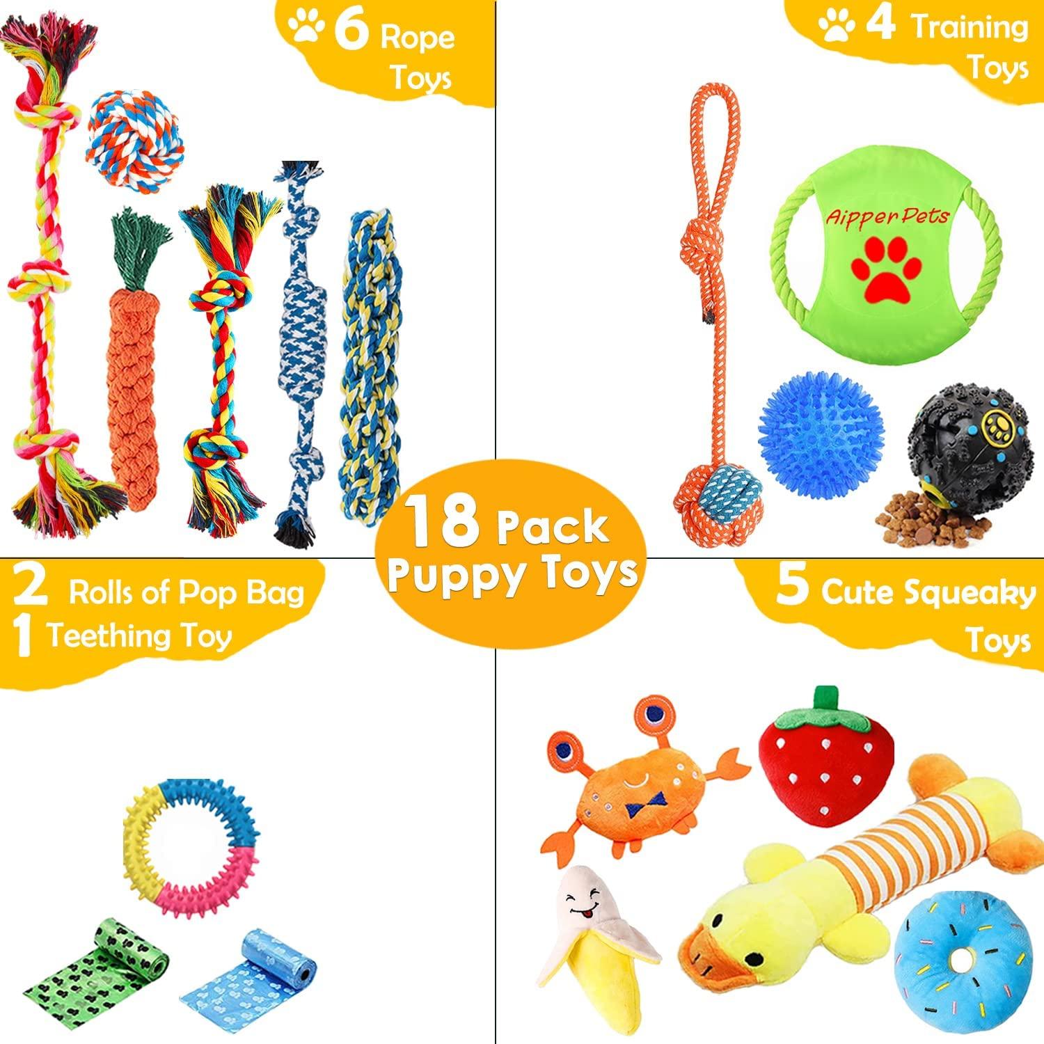 Dog Chew Toys for Puppy 18 Pack Puppies Teething Chew Toys Pet Rope Squeaky  Toy