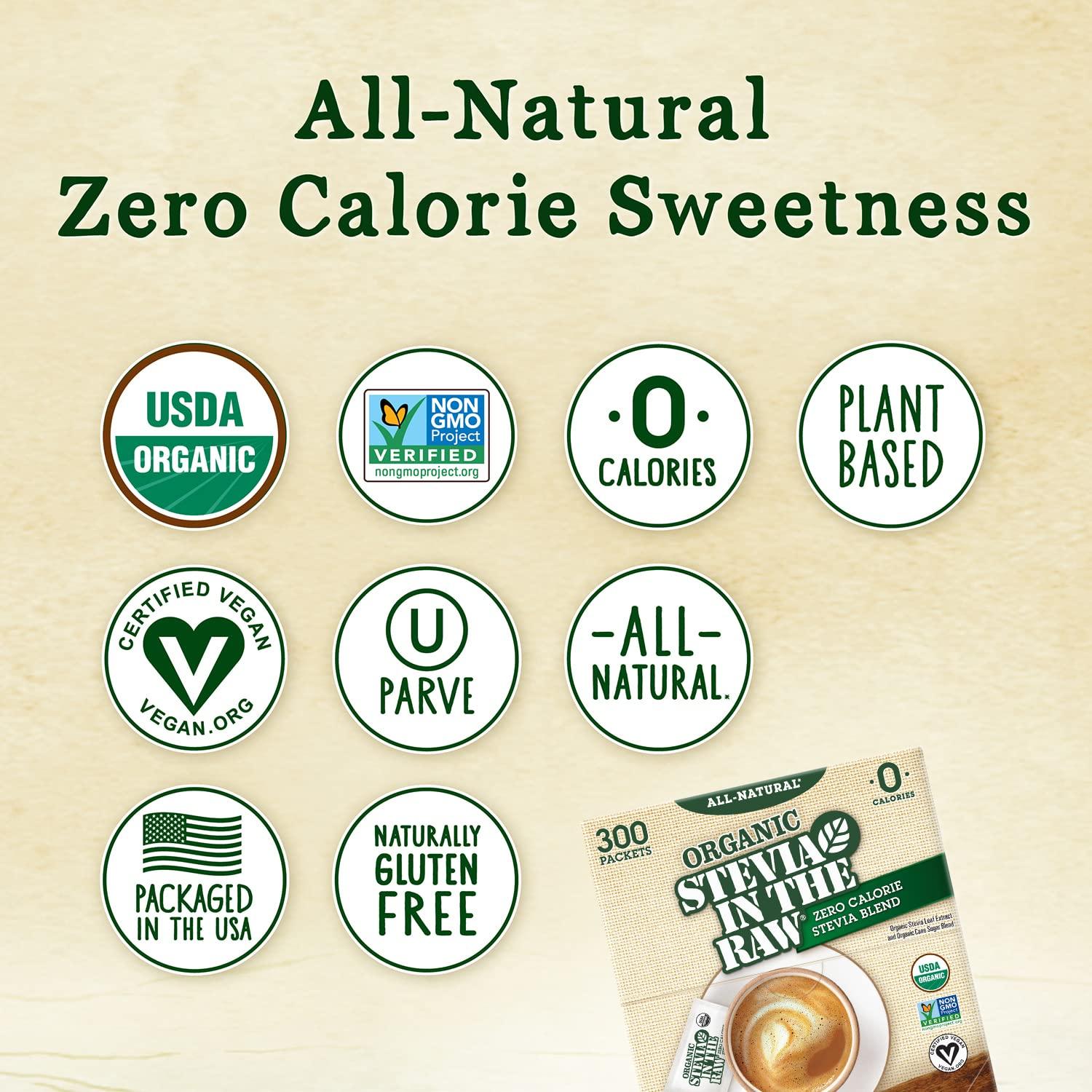 ORGANIC STEVIA IN THE RAW, ZeroCalorie Sweetener Packets 300 Count (1